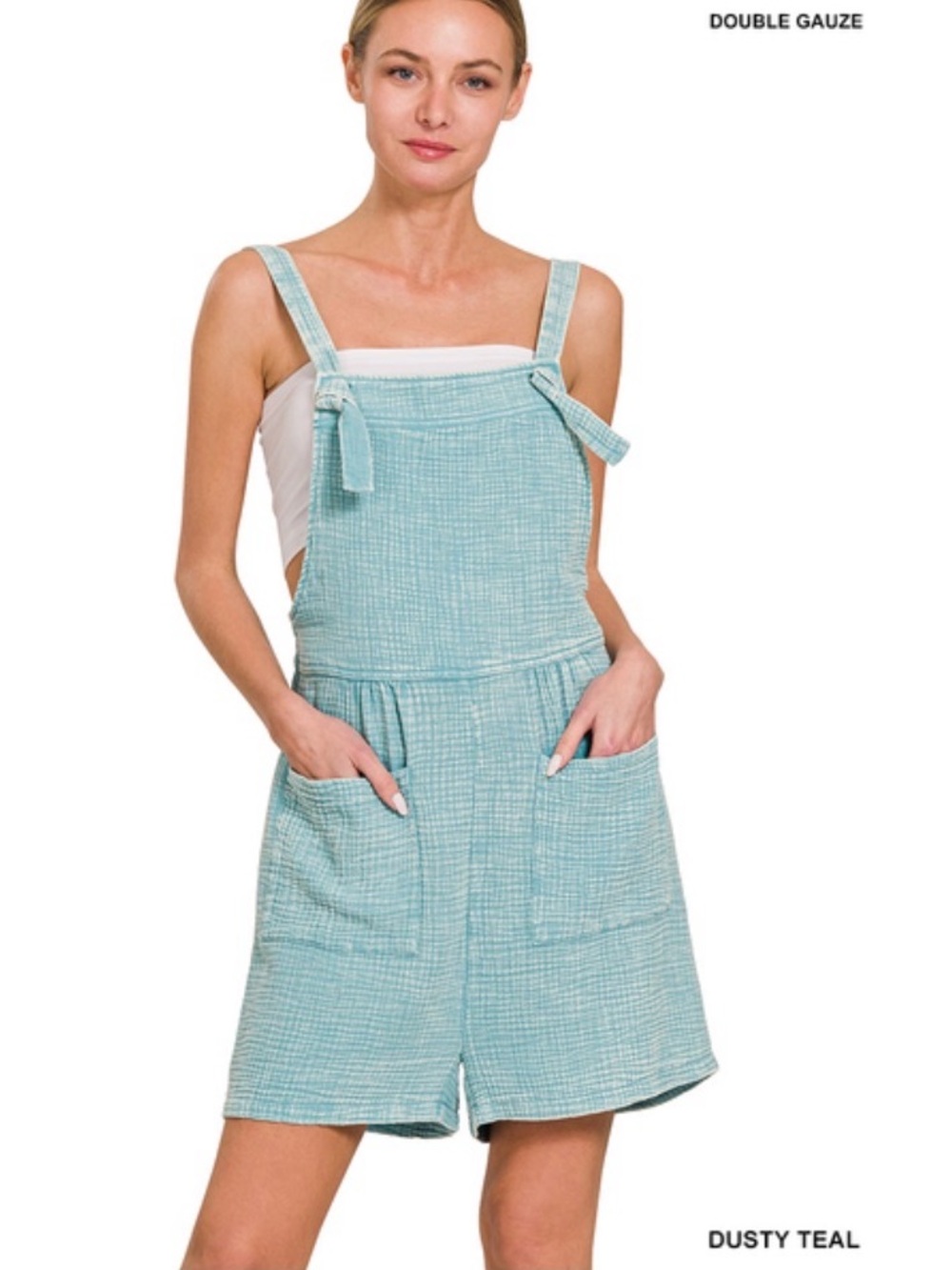 Teal Short Gauze Overalls